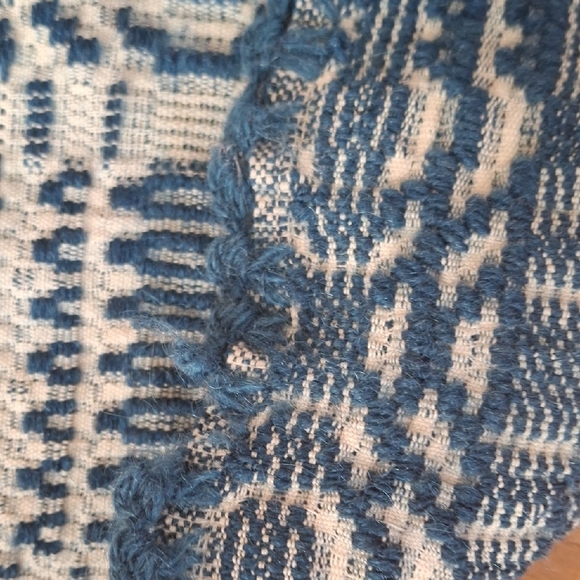 Antique navy & cream wool & linen coverlet